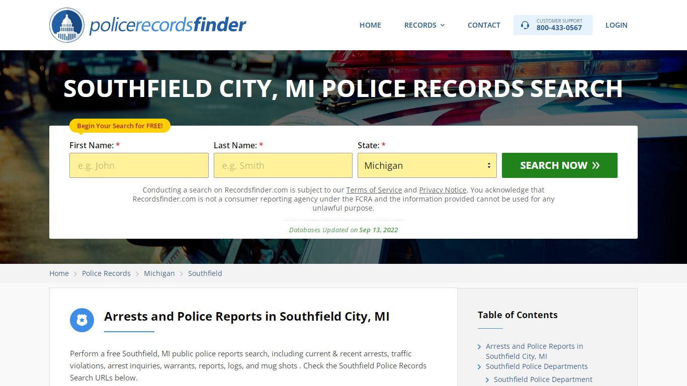 Southfield, Berkshire County, MI Police Reports & Police Department Records