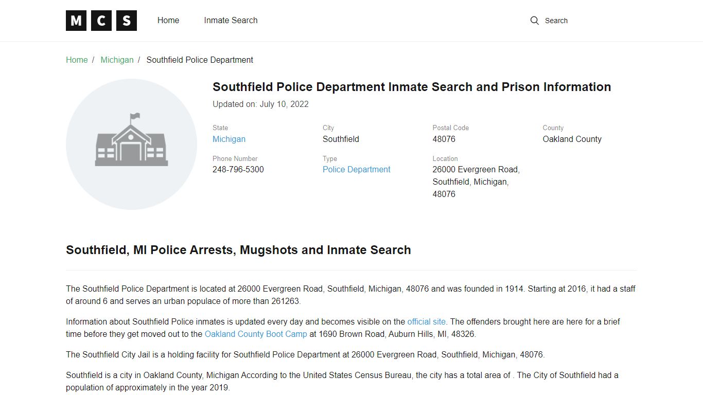 Southfield, MI Police and Jail Records