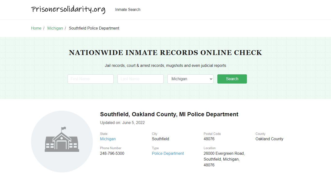 Southfield, MI Police - City Jail Inmates, Arrests