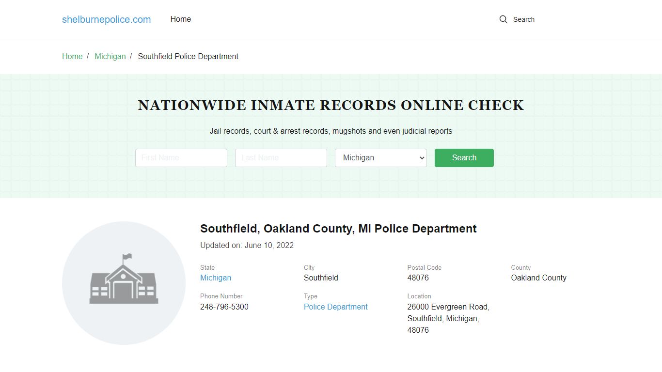 Southfield, MI Police - City Jail Inmates, Arrests